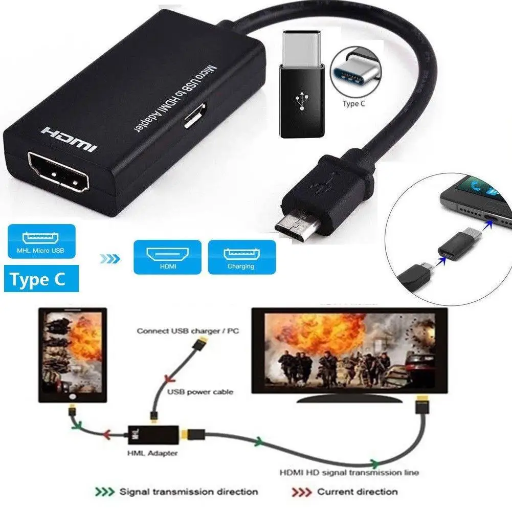 5-контактный микро Тип C-USB мужской спортивная видеокамера с разъемом micro USB Для HDMI HD кабель конвертер адаптер для портативных ПК ТВ-коробка и выход VGA устройств