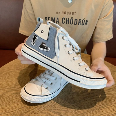 White Г. Новые женские парусиновые туфли в Корейском стиле с граффити - Color: White