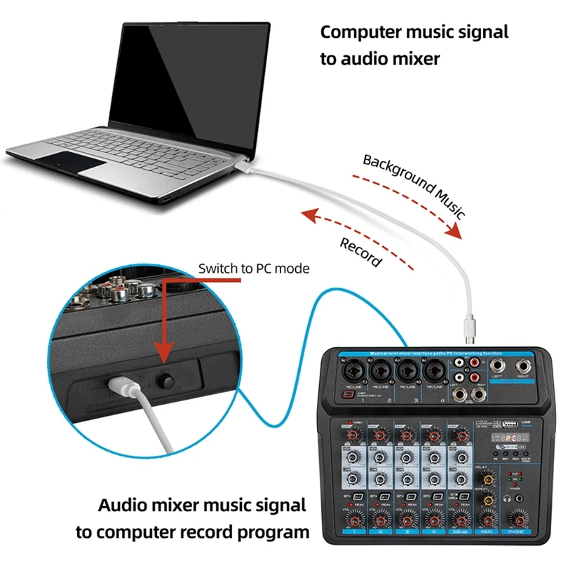 Quality M-6 Portable Mini Mixer o DJ Console with