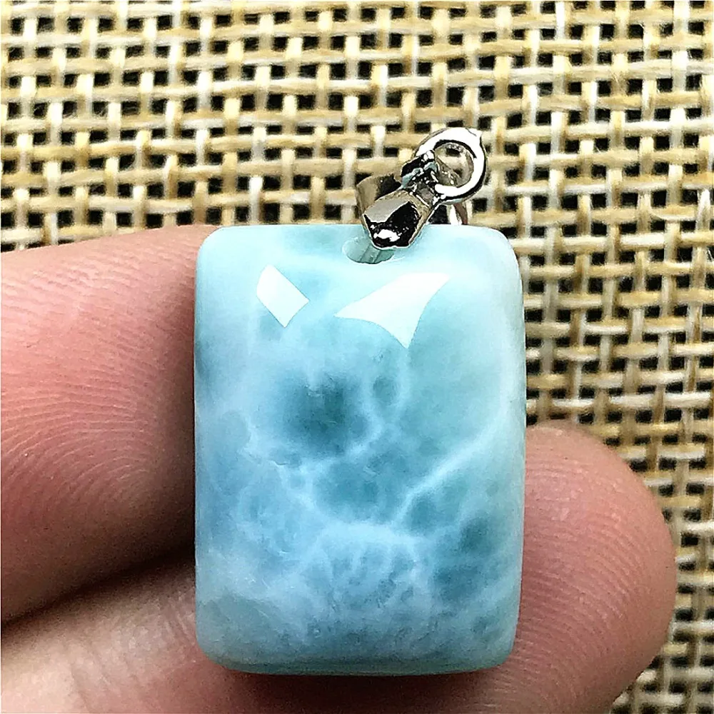 Подлинная натуральная синяя подвеска larimar для женщин и мужчин, кристалл 18x13 мм, прямоугольные бусины, домика, прозрачный узор в виде воды, ювелирные изделия из драгоценных камней