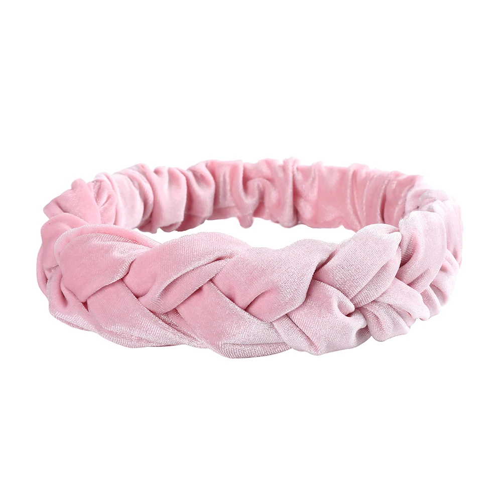 velvet-pink Haimeikang твист повязки для женщин осень стерео повязки для волос сплошной цвет повязки на голову Новая мода Девушки аксессуары для волос - Цвет: velvet-pink