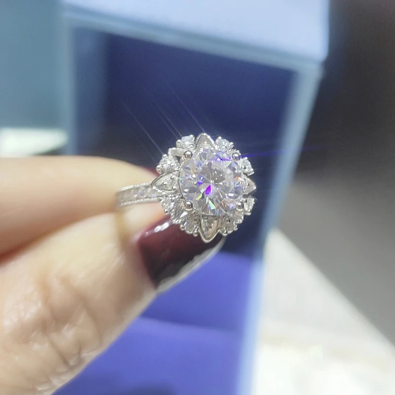 Aazuo 2 Carat Natural Mossanite Engagement ring Original 18k White Gold Wedding Anniversary Ring For Women