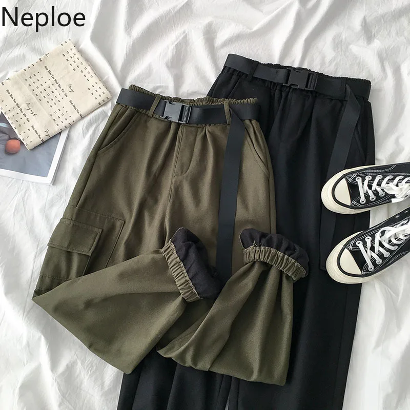 Neploe корейские модные однотонные брюки-шаровары для женщин с эластичным поясом и высокой талией, Свободные повседневные Стрейчевые брюки Femme 56226