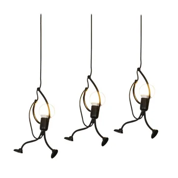 

LED Pendant Light Little People Art Home Decor For Bedroom Cafe Adjustable Height Restaurant Cartoon Iron Vintage Mini