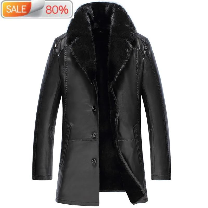 

Genuine Leather Winter Jacket Men Real Wool Liner Jackets Mink Fur Collar Sheepskin Coat AS-PM14070 ND12A0