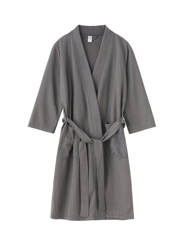 Couple Home Bathrobe Sleepwear V-Neck Long Sleeve Lace Pajamas Pure Color Men's and Women's Nightdress Autumn Nightclothes