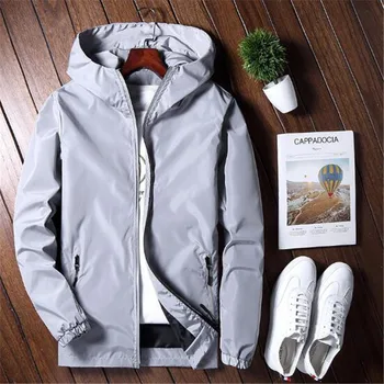

Casual Jacket Men Autumn Spring Outerwear Zipper Mens Reflective Jackets Solid College Men's Windbreaker Varsity Coat Male