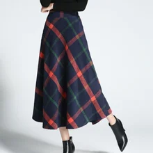 Эластичные юбки с высокой талией для женщин,, дизайн, элегантная офисная Дамская Рабочая зимняя милая зеленая красная клетчатая юбка, длинная AQ671