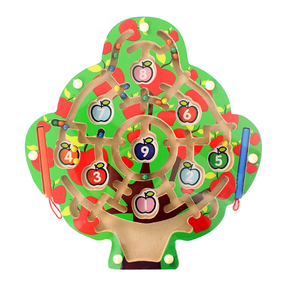 Ideal  Wooden Apple Tree Maze Toy With 2 Magnetic Pen Children'S Maze Toy Set Maze Baby Early Learning Chi