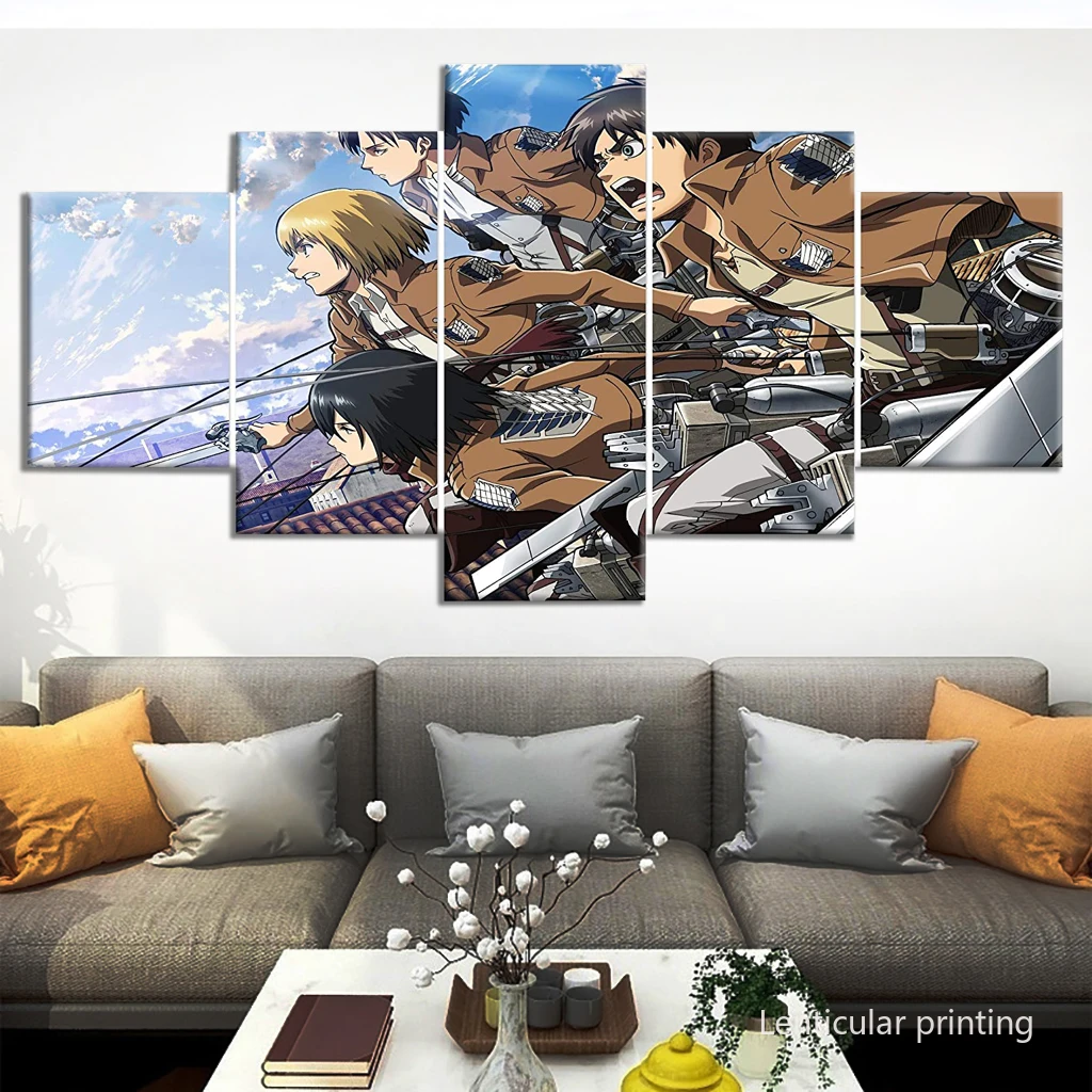 

Attack on Titan Japanese Anime Poster, Room Decor, Aesthetic Eren Jaeger Character Picture, 5 Pcs