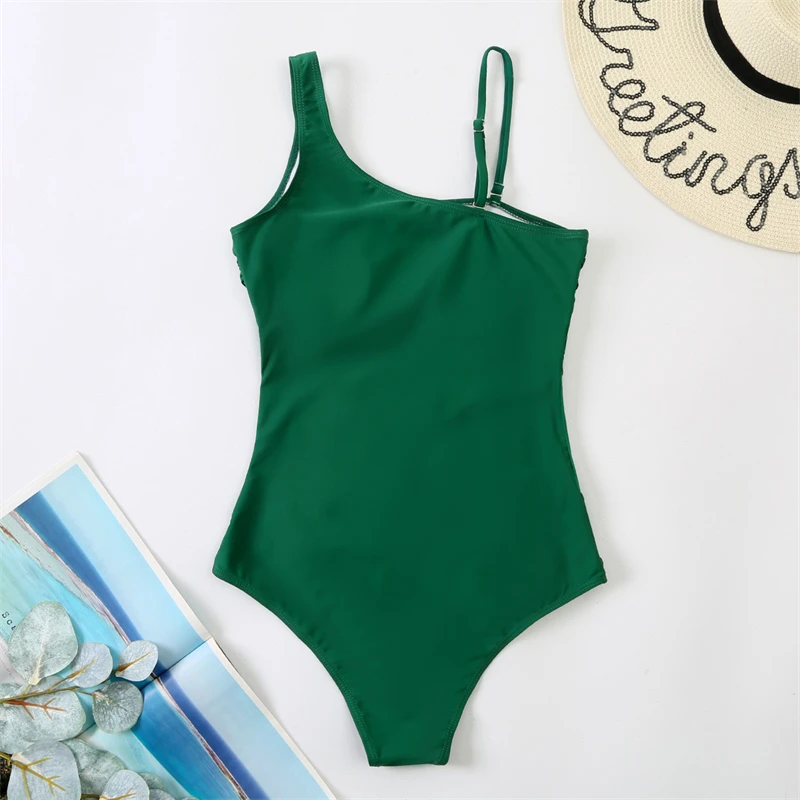 Green One-Piece Sexy Mesh Solid Colour Swimwear