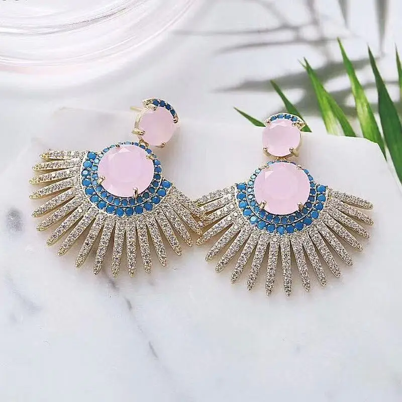 HIBRIDE Fan Роскошные серьги кубический циркон женские синие серьги Модные наряды ювелирные изделия оптом Бразилия E-725
