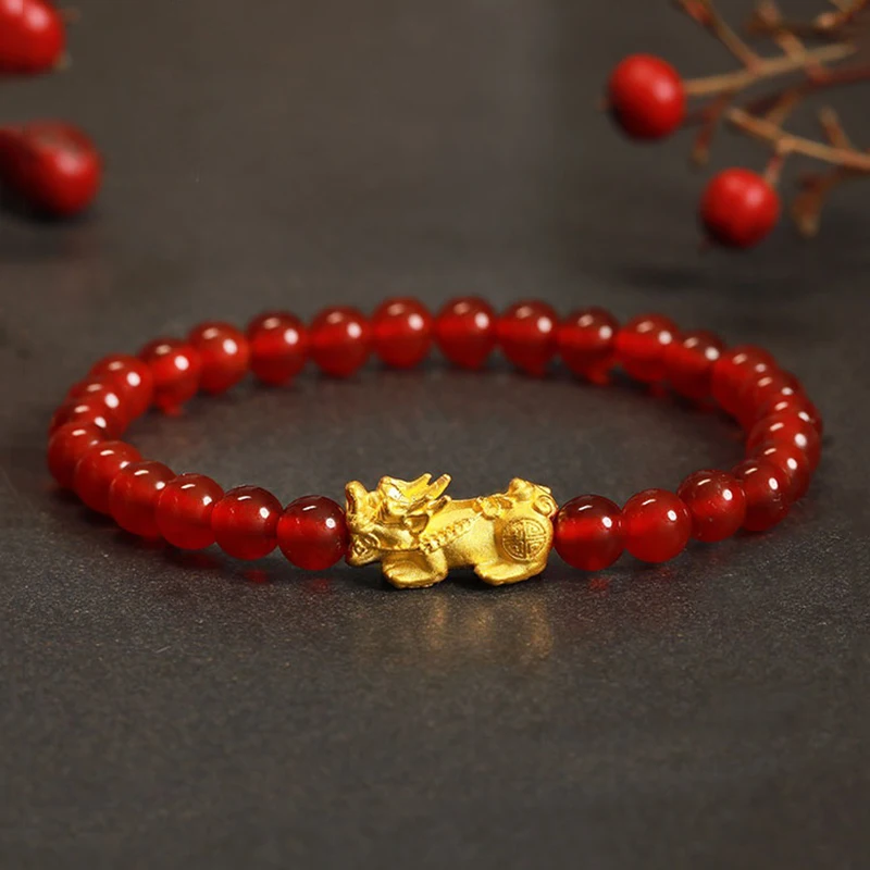 red agate silver pixiu charm bracelet