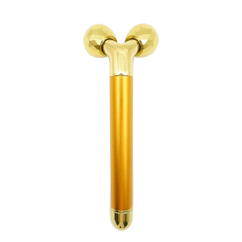 Антивозрастной массажер для лица, beauty Bar 24k Golden Pulse 3D роликовая Массажная палка электрический ролик для массажа лица для лица V - Цвет: Золотой