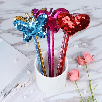 

0.7mm Blue Ink Ballpoint Pen Interest Paillette Animal Butterfly Heart Glitter Modeling School Office Supplies