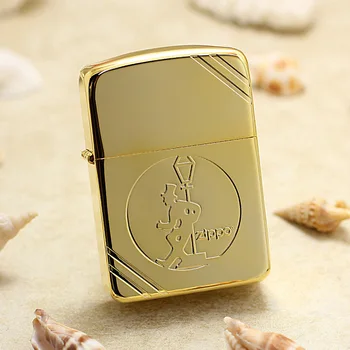 

Genuine Zippo oil lighter copper windproof Golden drunkard carving cigarette Kerosene lighter Gift With anti-counterfeiting code