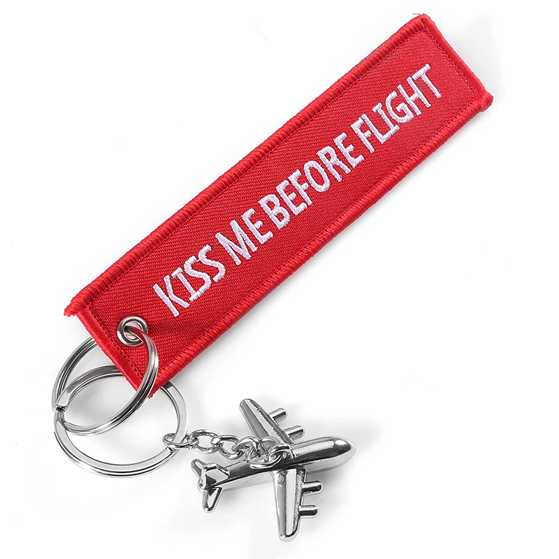 Kiss Me Before Flight Key Chain Anahtarlik Label Embroidery Keychain with Metal Plane Key Chain for Aviation Gifts Car Keychains (2)