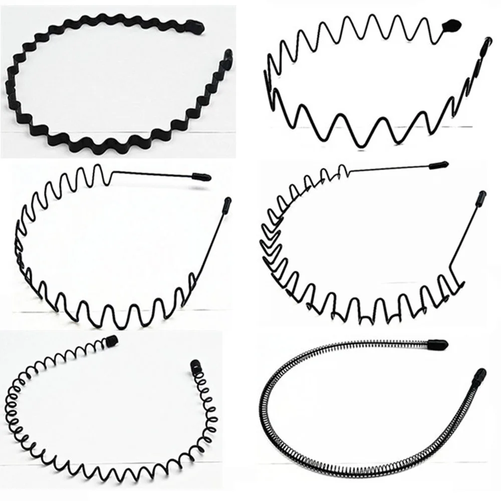 1 pc Non Slip Unisex Black Metal Spiral Wave Headband Men Women Flexible Sports Hair Band Accessories |