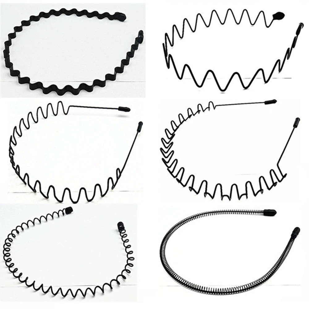 knot hair band 1 pc Non Slip Unisex Black Metal Spiral Wave Headband Men Women Flexible Sports Hair Band Hair Accessories wide headbands for short hair