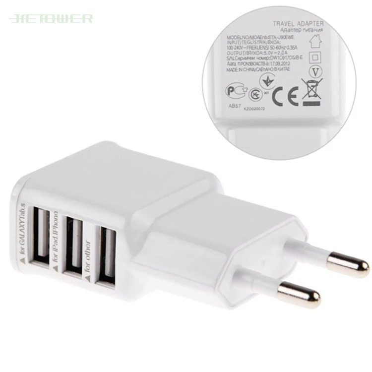 50 шт./партия, EU штекер, 3 порта, USB адаптер для зарядного устройства для Iphone 6 6S для samsung S9 S10 huawei P30 Xiaomi Song смартфон