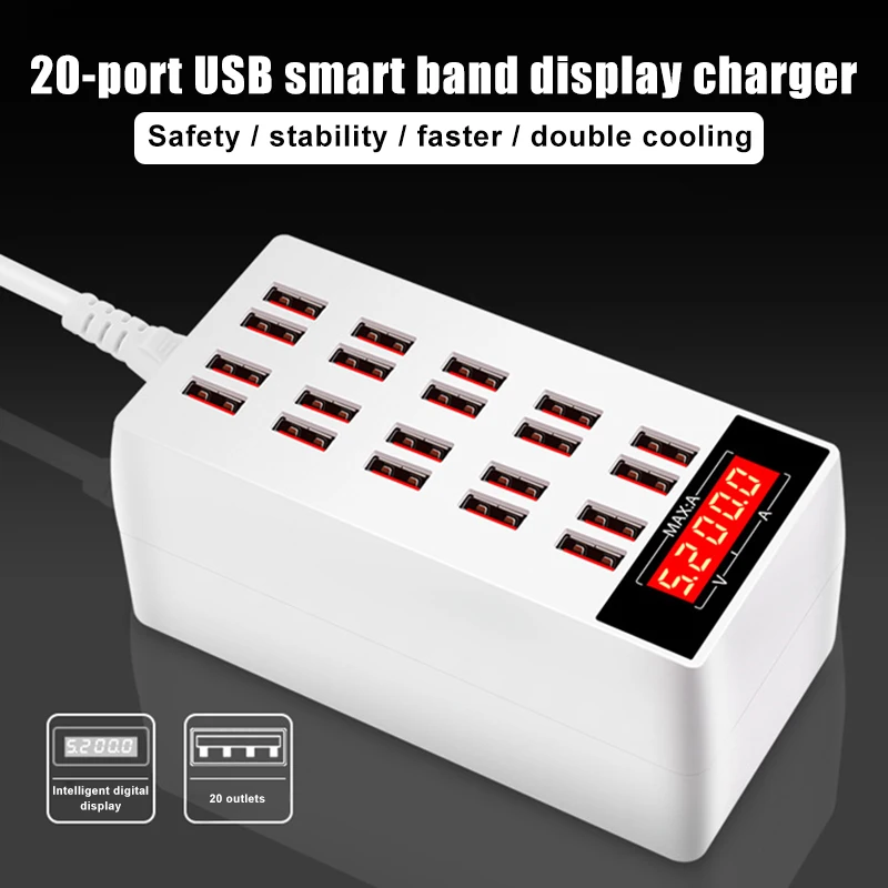

20-Ports 100W USB Hub Phone Charger with LED Display Charging Dock Station Adapter NC99