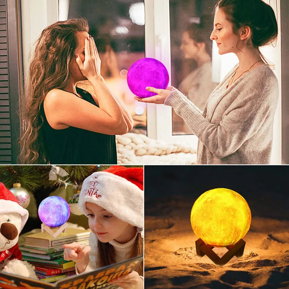15CM Night Light 3D Moon Lamp Printing Moon Star Light 16 Color Remote Control USB Charging Night Light Touch Control Brightness 2