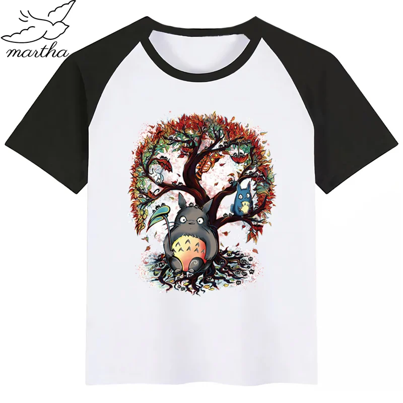 Totoro/Новинка; летняя детская футболка с принтом; футболка с короткими рукавами и круглым вырезом; Повседневная футболка для маленьких девочек; одежда для детей - Цвет: BlackE