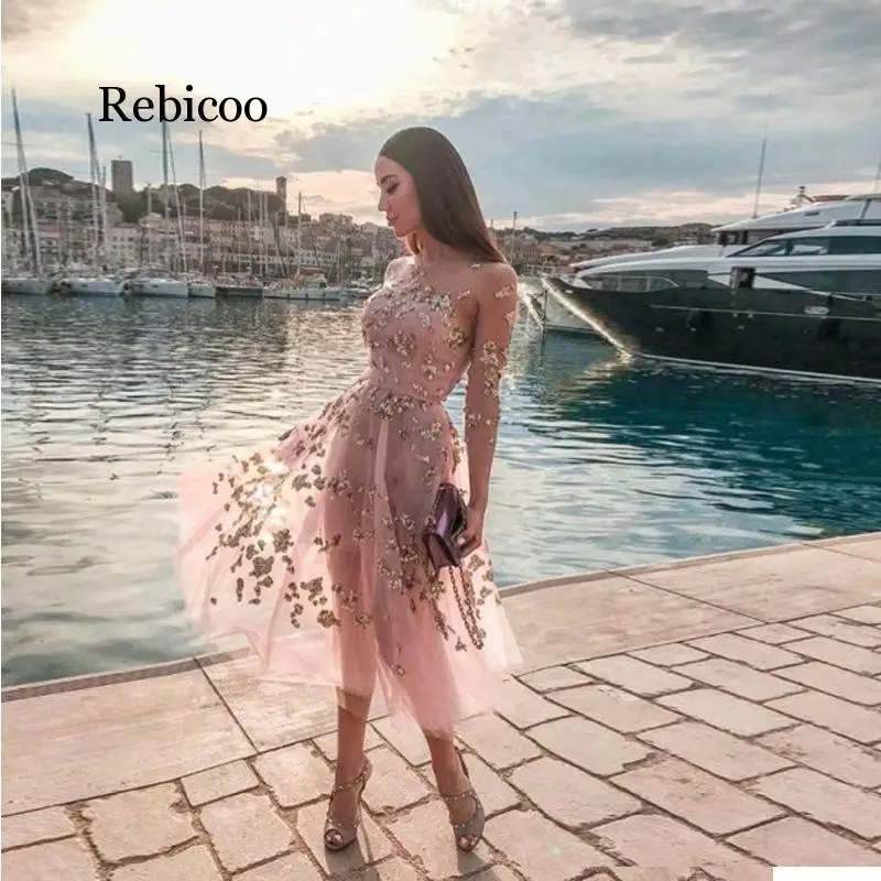 Розовые платья с длинным рукавом вечерние женское короткое модное платье до