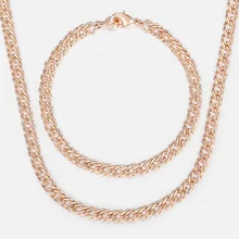 Davieslee Ювелирные наборы для женщин, 585 браслет из розового золота, ожерелье, набор, Чеканная венитанская цепь, ювелирных изделий 5,5 мм LCS03