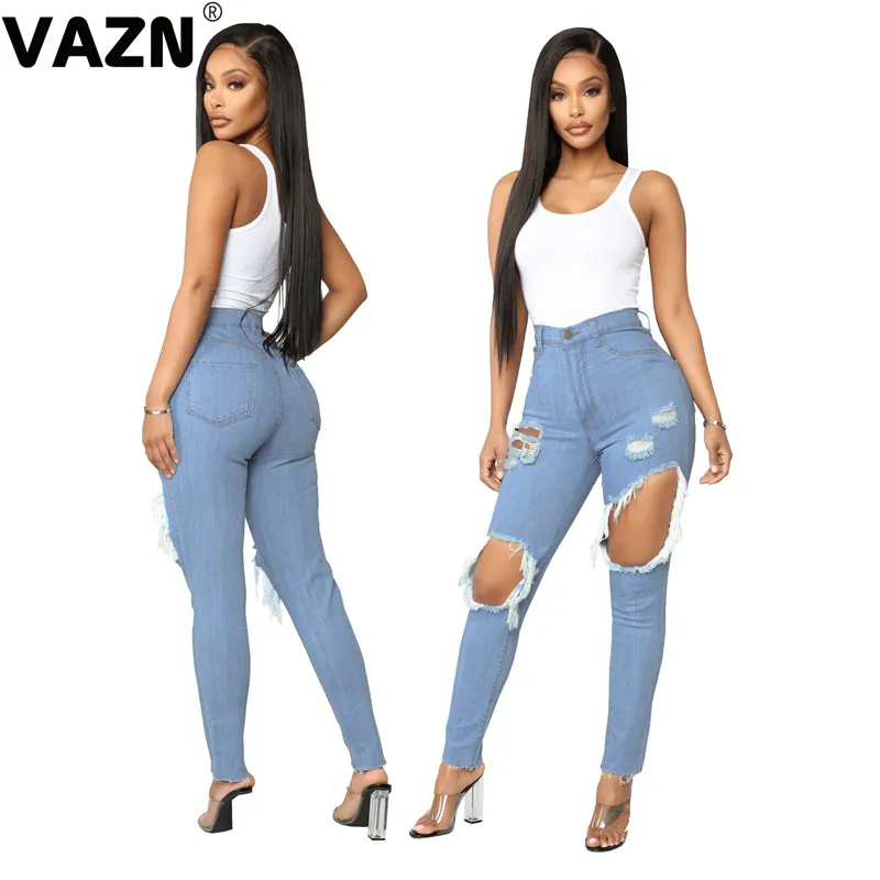 VAZN GHSF12028 новые осенние обычные джинсы сексуальные модные однотонные с высокой талией женские длинные джинсовые тонкие брюки-карандаш, джинсы