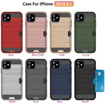 

100pcs/lot For iPhone 11 Pro Max XS MAX XR Shockproof Rugged Brushed Armor Case with Card Slot For iPhone 8 Plus 7 Plus 6S Plus