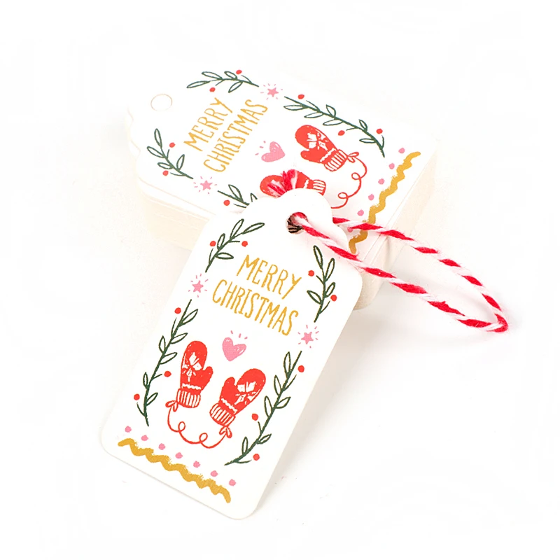 

50pcs/lot Merry Christmas Diy Paper Gift Tags Small Card With String Diy Craft Label Christmas Decoration For Home New Year