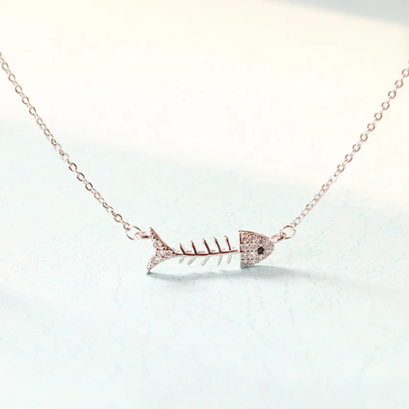 

Fishbone Necklace Women's S925 Fine Silver CHIC Korean-style Choker Simple Elegant Online Celebrity Students Japanese Korean MOR