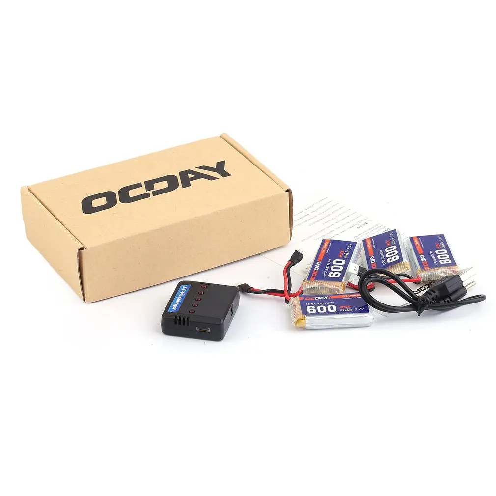 

4PCS OCDAY 3.7V 600MAH 25C 1S1P 2.22WH Battery + 5-port Charger for Syma X5C X5SW X5SC/ for Cheerson CX-30