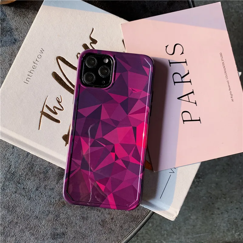 Чехлы для телефонов с геометрическим рисунком ромб и фиолетовым кристаллом Iphone XS