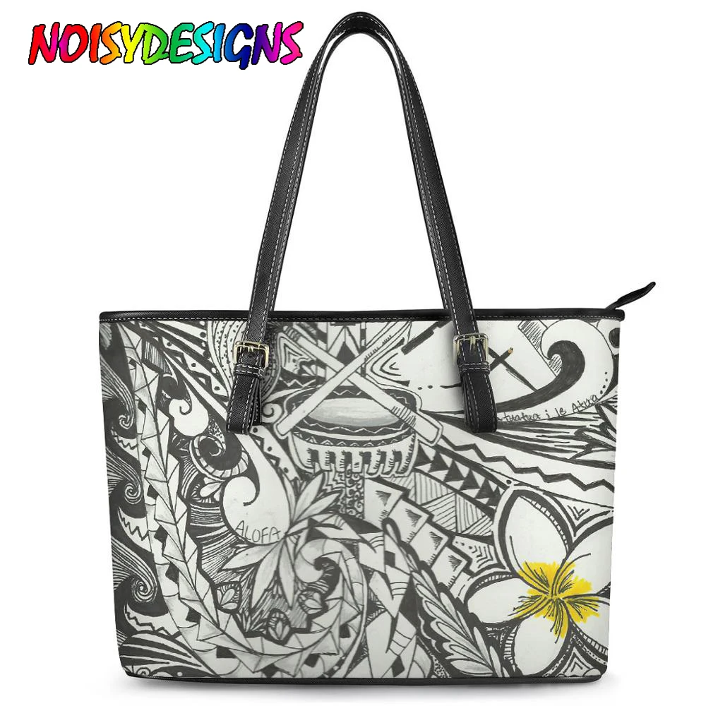 

NOISYDESIGNS Polynesian Traditional Design Leather Female Bags Casual Flower Print Shoulder Bags Ladies Beach Handbag Totes