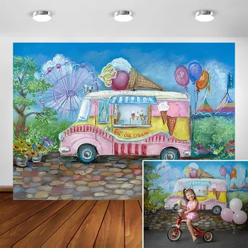 

Newborn Children Photography Backdrop Baby Painting Ice Cream Truck Photo Background for Photo Studio Photocall Props
