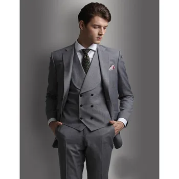 

New Arrival Wedding Suit Double Breasted Vest for Groom Tuxedos Groomsman Suit Custom Made Man Suit (Jacket+pants+vest) A060