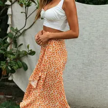 Женские юбки в богемном стиле, асимметричный силуэт, принт, тип, завышенная талия, длина по щиколотку, мода