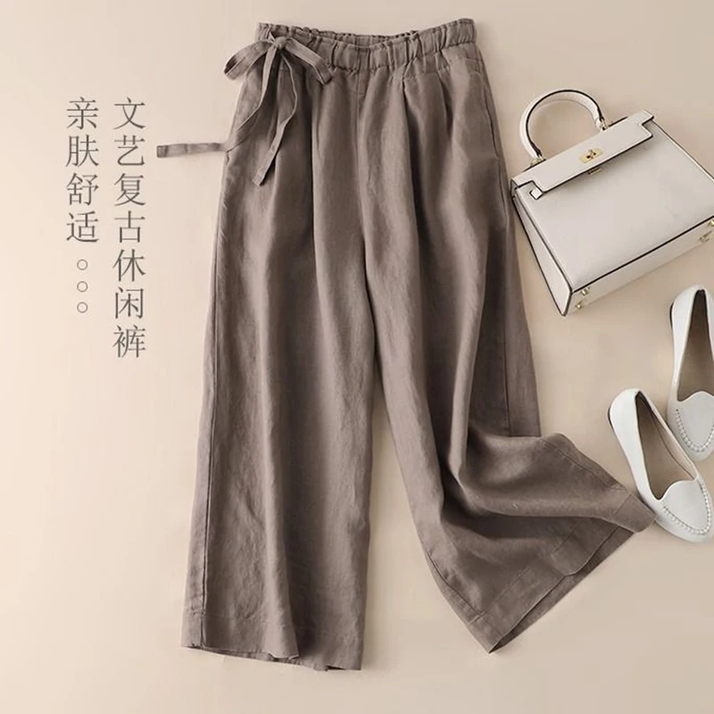 New Arrival Summer Arts Style Women High Waist Flank Lacing Wide Leg Pants Vintage Cotton Linen Ankle-length Loose Pants S857 New Arrival Summer Arts Style Women High Waist Flank Lacing Wide Leg Pants Vintage Cotton Linen Ankle-length Loose Pants S857
