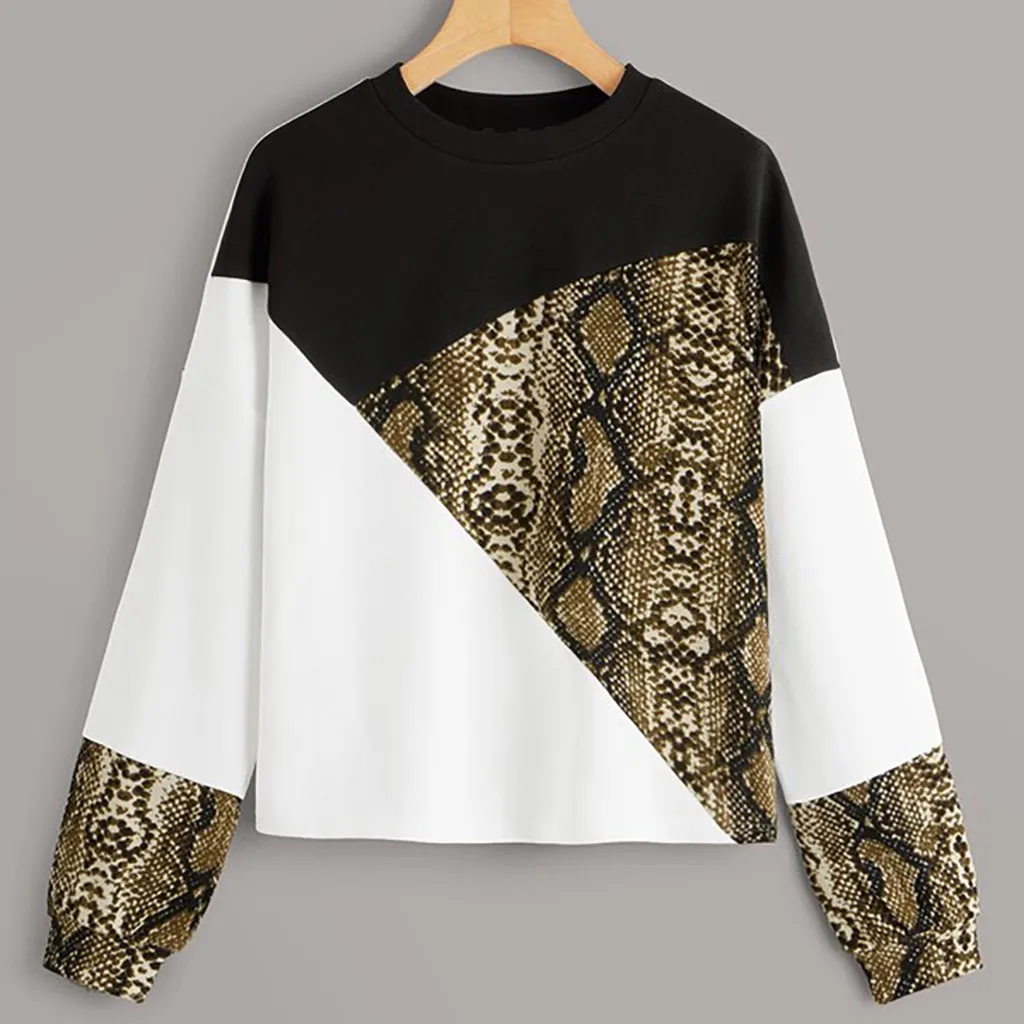 KANCOOLD свитшоты из змеиной кожи, модный элегантный пуловер в стиле пэчворк, топы, женская спортивная одежда с длинным рукавом, Женская Толстовка Sudaderas