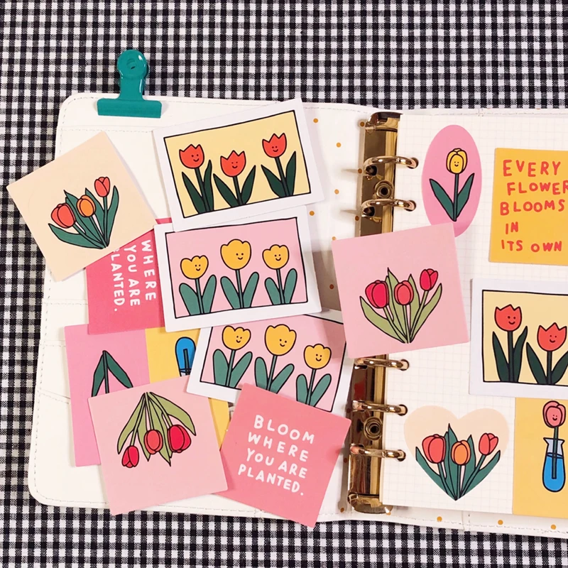 Korean Tulip Letters Flower Stickers Hand-painted Simple Mobile Phone Notebook Labels Decorative Sticker Seal sticker Stationery |