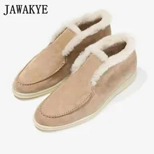 Замша настоящая кожа, женские ботильоны с высоким берцем, без шнуровки, на плоской подошве, шерстяные зимние сапоги, зимняя обувь, botas mujer, реальные фотографии