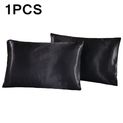 Luxurious Queen Satin Silk Pillowcase - Smooth and Elegant Bedding Cover - 51x76cm (Black)