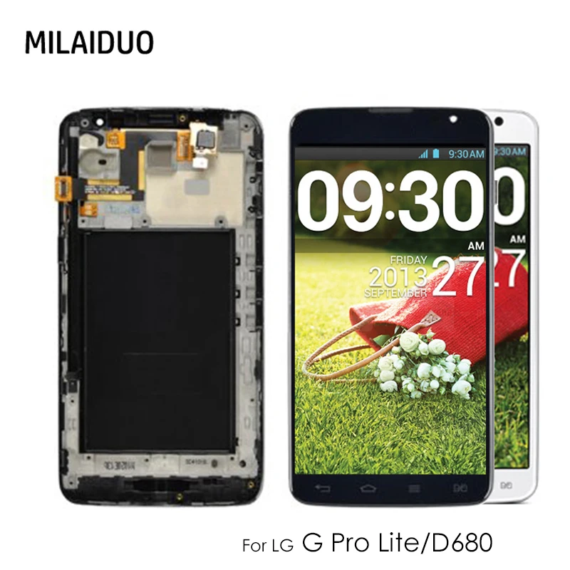 

LCD Display For LG G Pro Lite D685 D686 LCD Touch Screen Digitizer Glass Assembly Replacement Black White With Frame Dual Cards