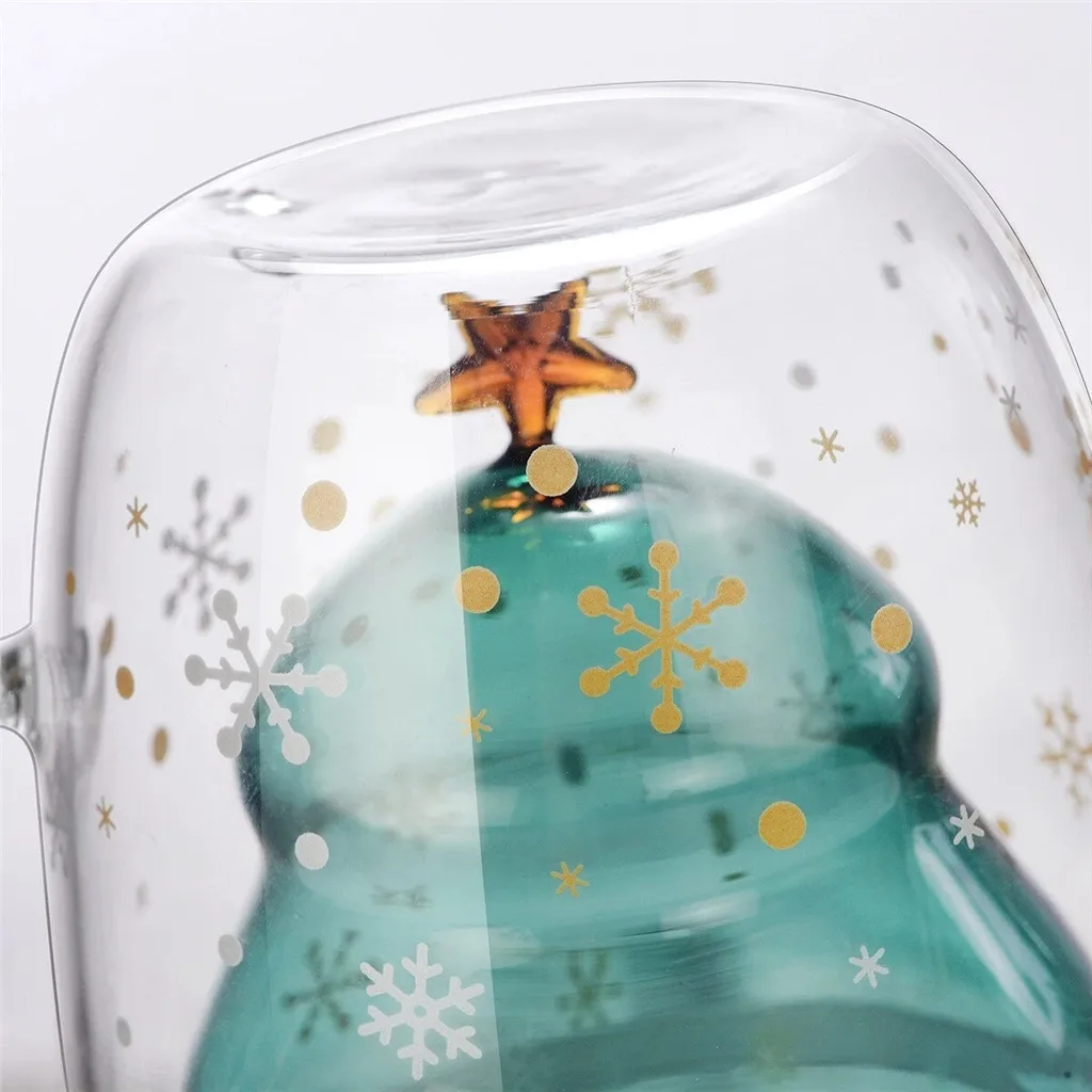 Двухслойная стеклянная чашка Рождественская елка снежинка кофейная чайная чашка для воды BPA кружка Рождественская чашка желаний подарки Bouteille En Verre