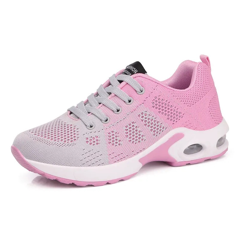 Модные женские легкие кроссовки для бега, уличная спортивная обувь удобные дышащие туфли для бега, спортивная обувь с воздушной подушкой, на шнуровке - Цвет: Gray pink