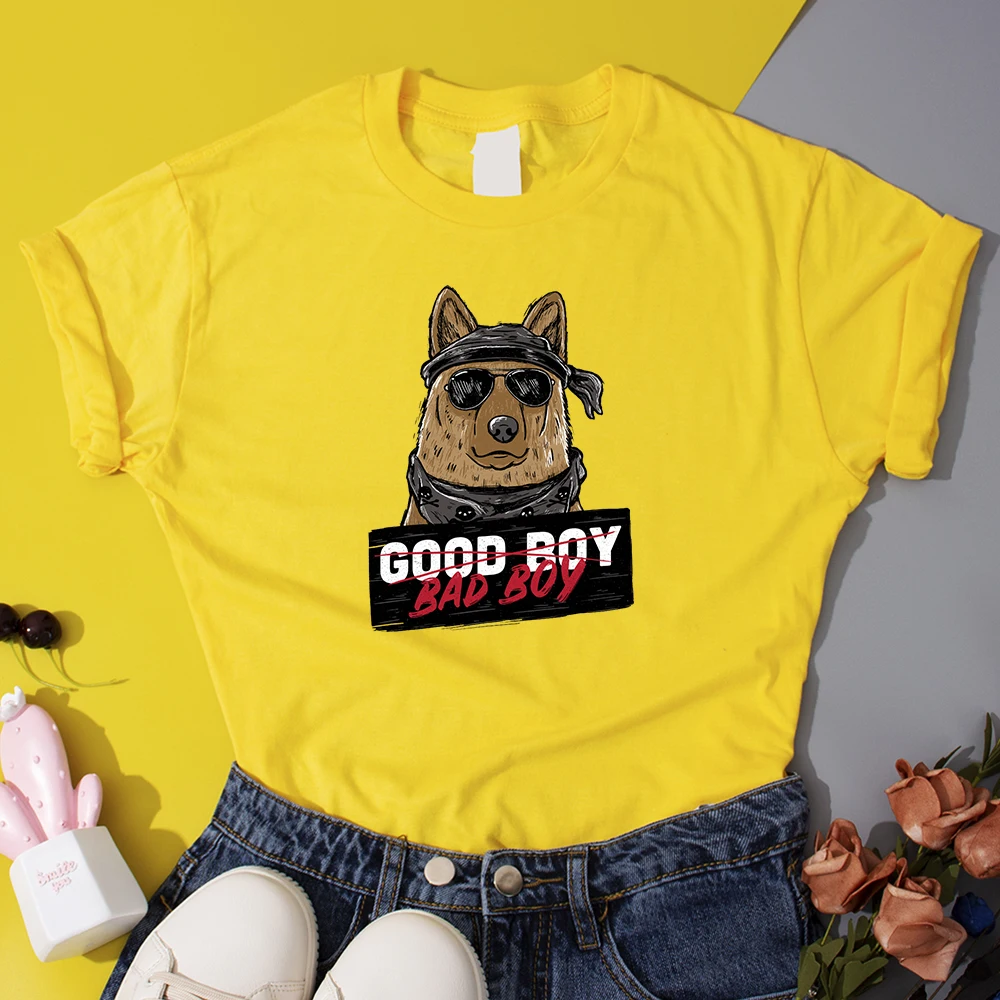 Футболка женская с надписью Good Boy Bad смешная уличная одежда рисунком собаки в