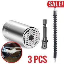 3 шт./компл. Профессиональный Класс Универсальный торцевой гаечный ключ 7-19 мм гнездо адаптера Многофункциональный Мощность дрель храповая втулка гаечный ключ