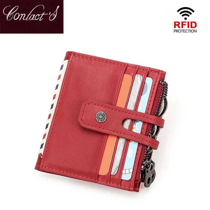

Contact's Small Genuine Leather Card Holder Women Card Blocking RFID Wallet Protection ID Credit Card Wallet Tarjeter Coin Purse